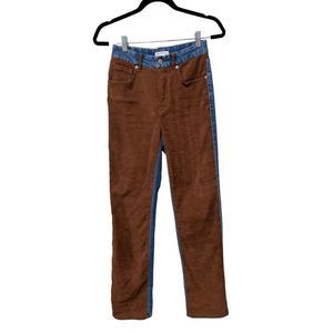 Good American Icon Mixed Media Denim Suede Straight Jeans Blue Brown Size 2/26